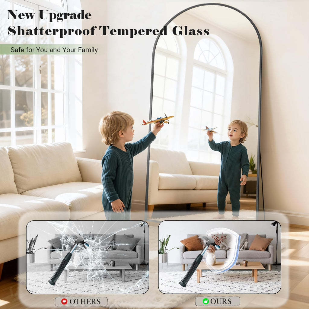 Full Body Mirror 26x71 inch Arched Full Length Mirror with Stand Aluminum Wall Mounted Hanging or Leaning Standing