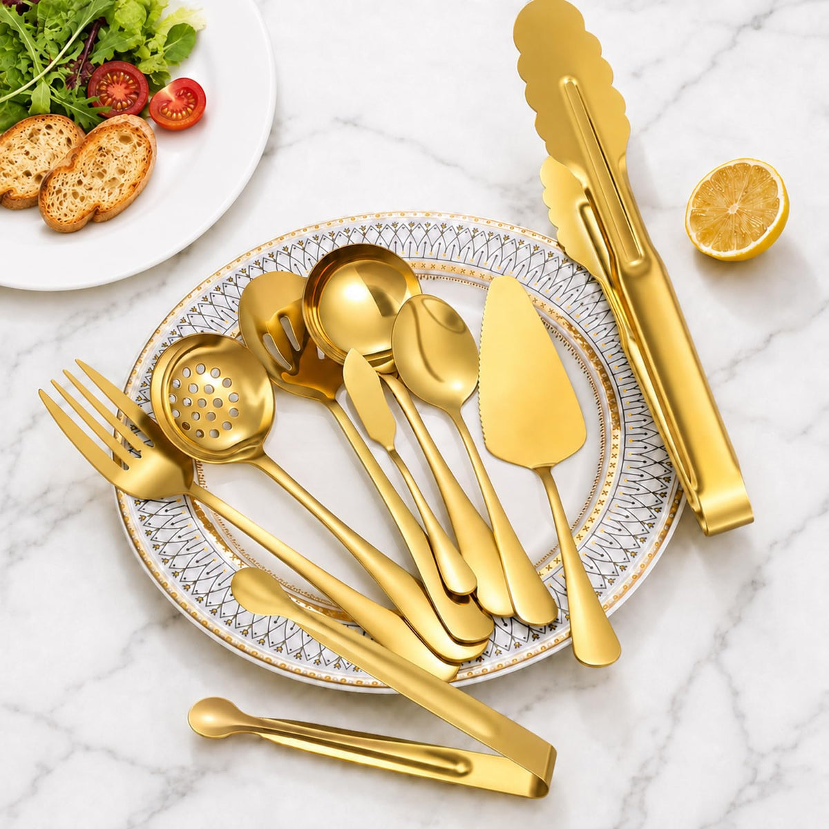 17Pc Gold Serving Utensils, Stainless Steel Heavy Duty Serving Set