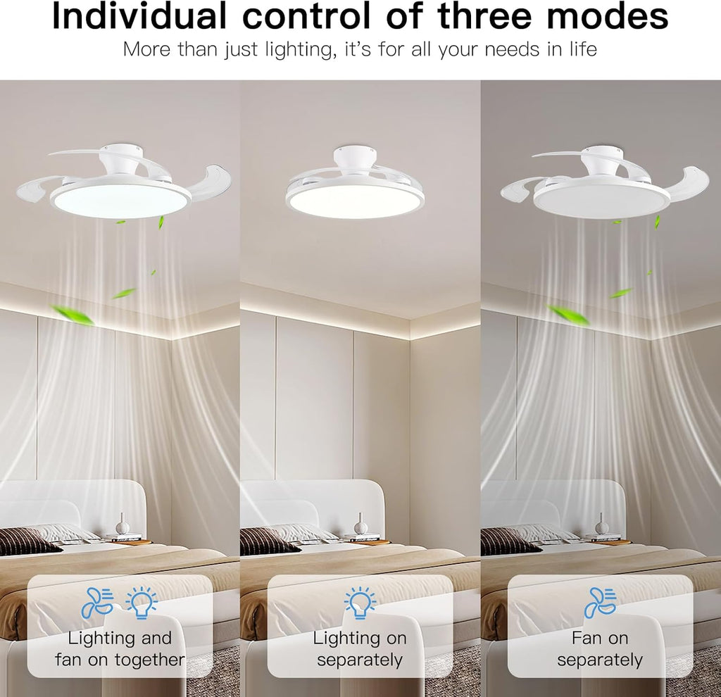 42" Flush Mount Retractable Ceiling Fan with Light & Remote
