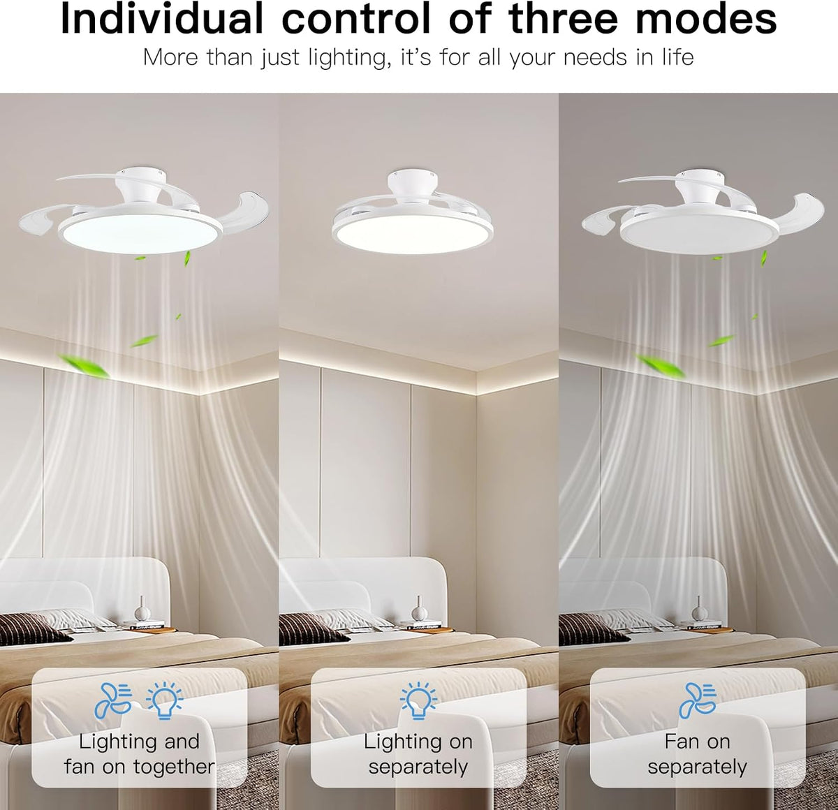42" Flush Mount Retractable Ceiling Fan with Light & Remote