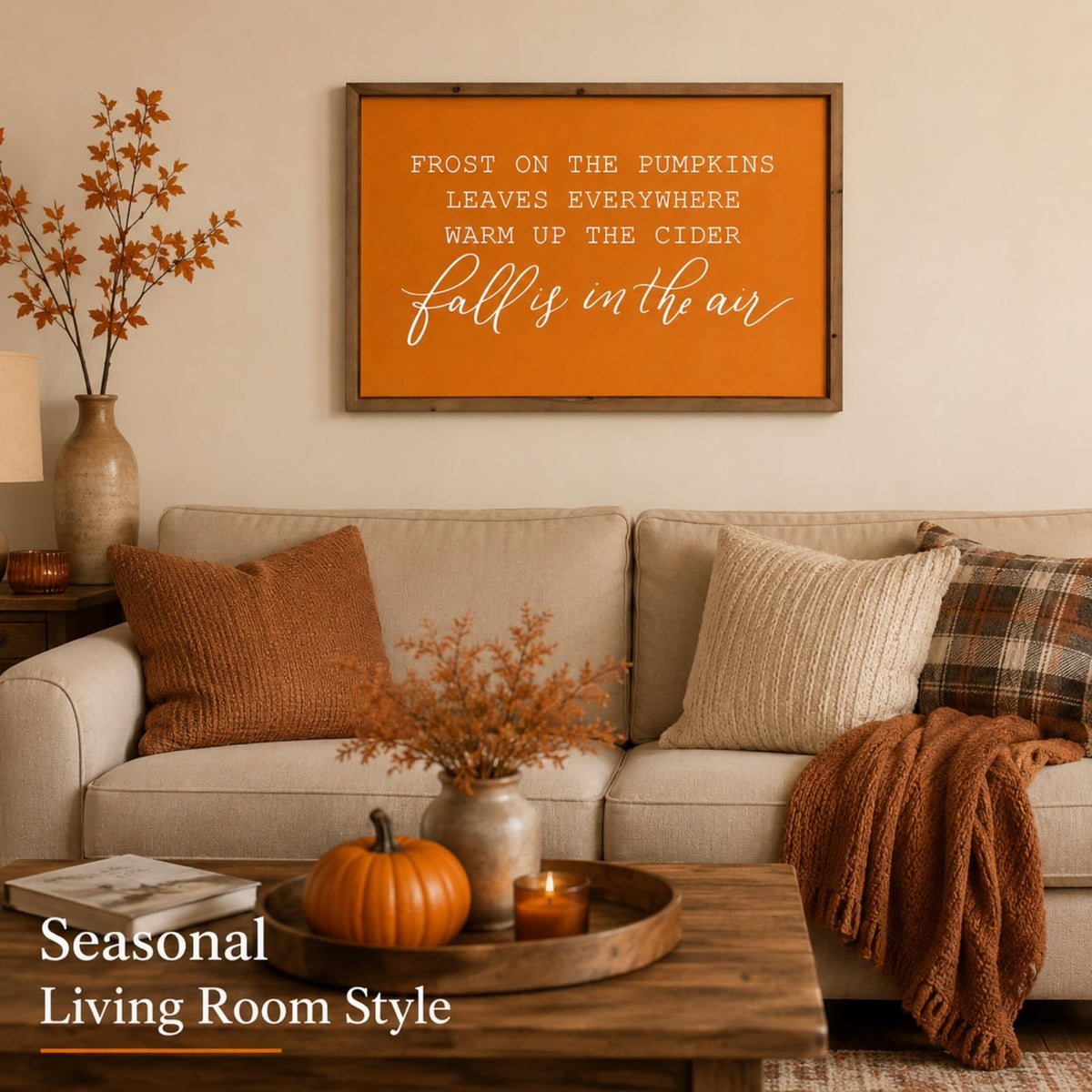 23.6"×15.7" Fall Wall Art Framed, Large Autumn Sign Home Decor
