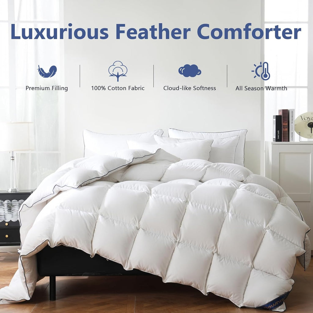 Feather Down Fiber Comforter, 100% Cotton Ultra Soft Fluffy Duvet Insert