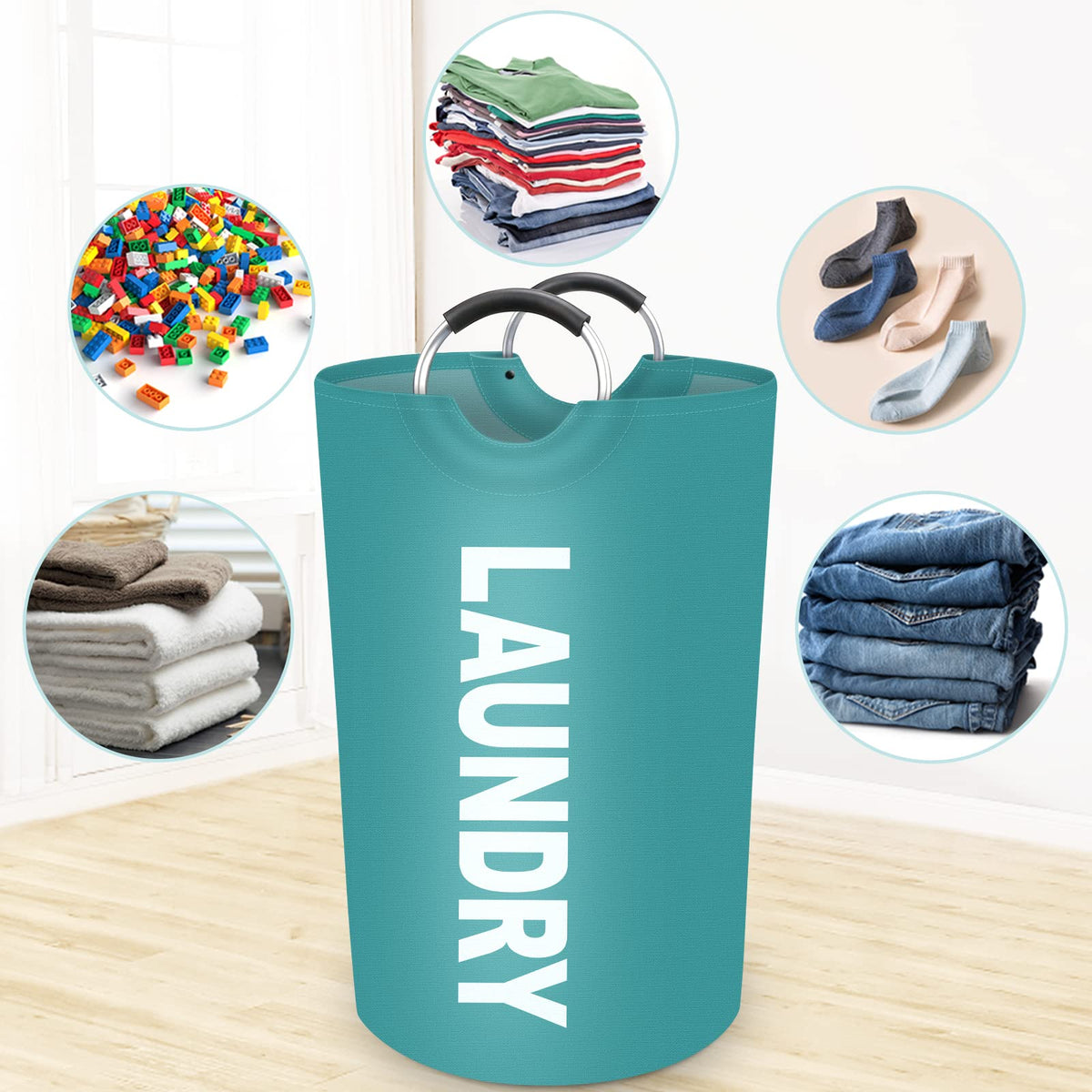 115L Large Laundry Basket, Dirty Clothes Waterproof Laundry Hamper, Green