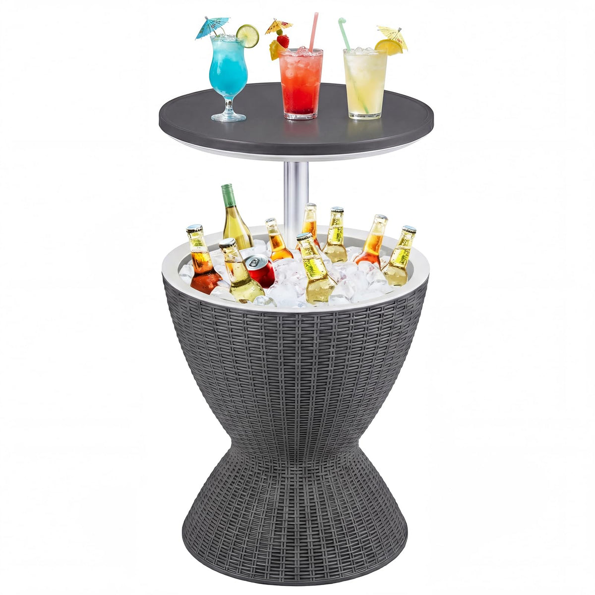 Outdoor Cooler Table, Multi-Functional Cooler Bar Table, Adjustable Height Ice Cooler Side Table w/Drain Plug, 8