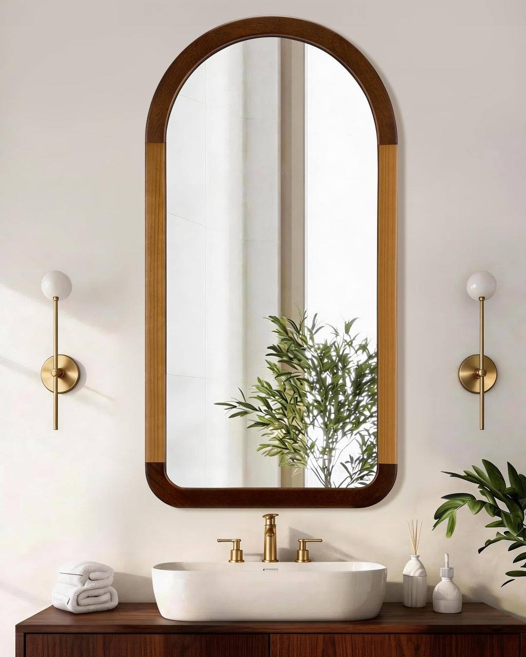 Arched Mirror 24 x 47 Inch,Wood Rustic Bathroom Wall Mirror with Wood Frame