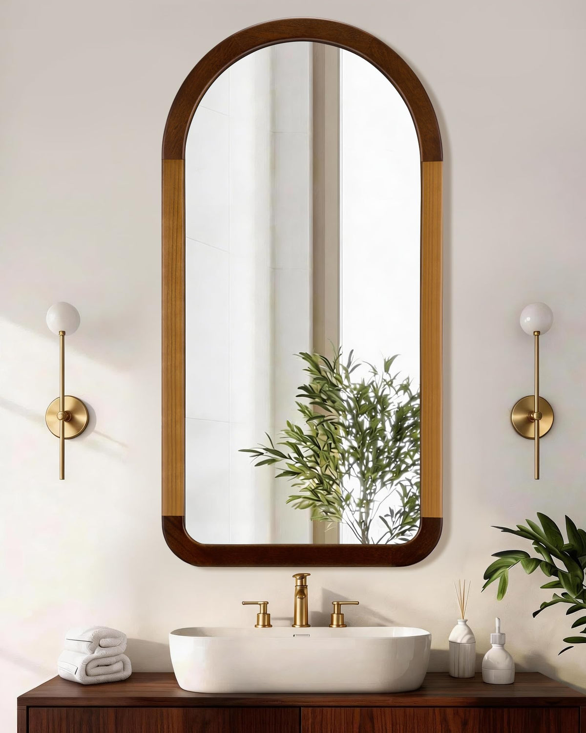 Arched Mirror 24 x 47 Inch,Wood Rustic Bathroom Wall Mirror with Wood Frame
