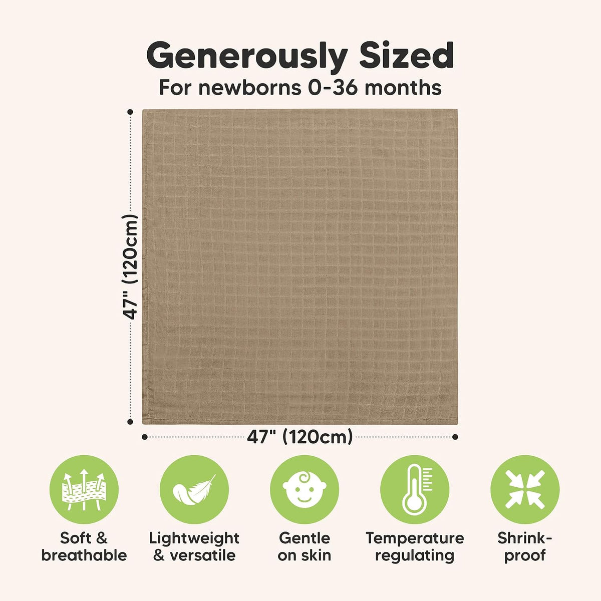 Pack Muslin Swaddle Blankets for Boys, Girls, Newborn Swaddles (Spice)