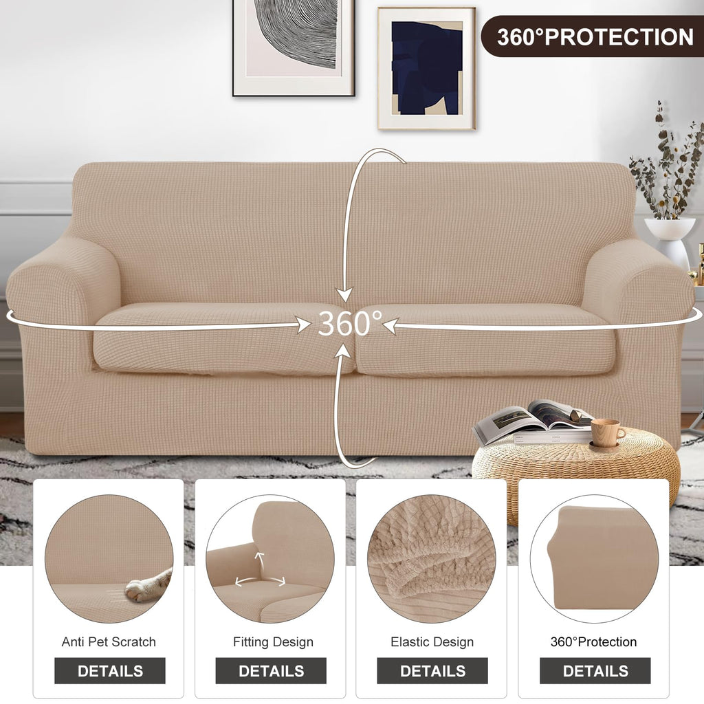 3 Pieces Stretch Couch Cover Sofa Slipcover, Camel