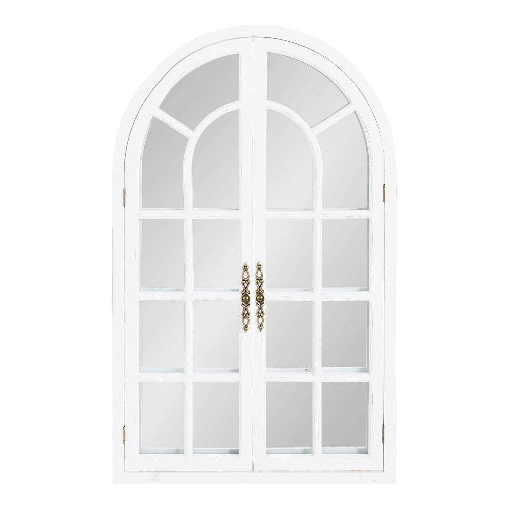Boldmere Rustic Windowpane Arch Mirror, 28 x 44, Rustic White, Farmhouse Window Mirror for Wall