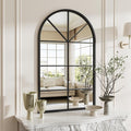 Arched Windowpane Mirror, 42"x24" Metal Frame Wall Mirror, Black