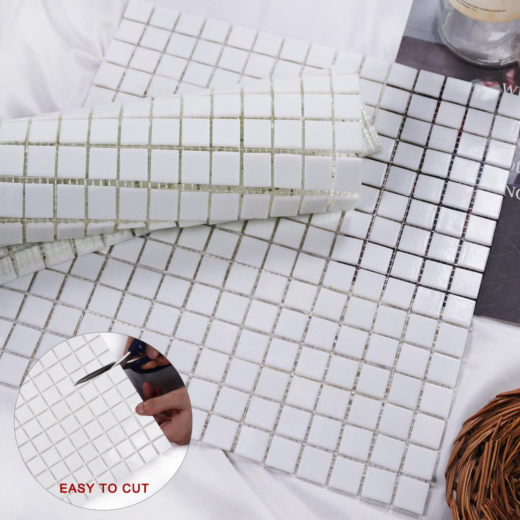11.5 sq.ft White Glass Mosaic Tile , Pool, Kitchen Backsplash