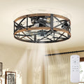 19" Flush Mount Caged Chandelier Ceiling Fan with Light & Remote