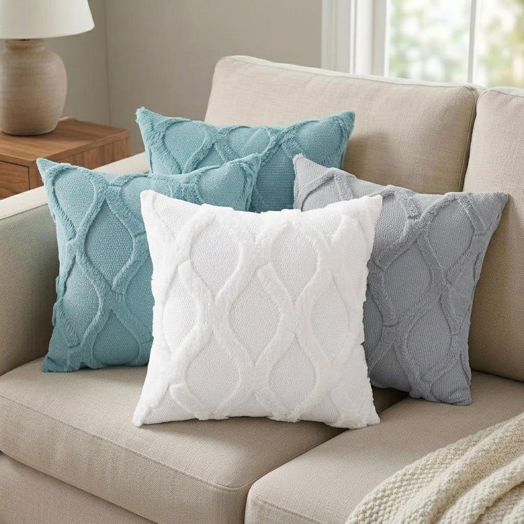 Fall Faux Fur Aqua Throw Pillow Covers 18x18 Set of 2