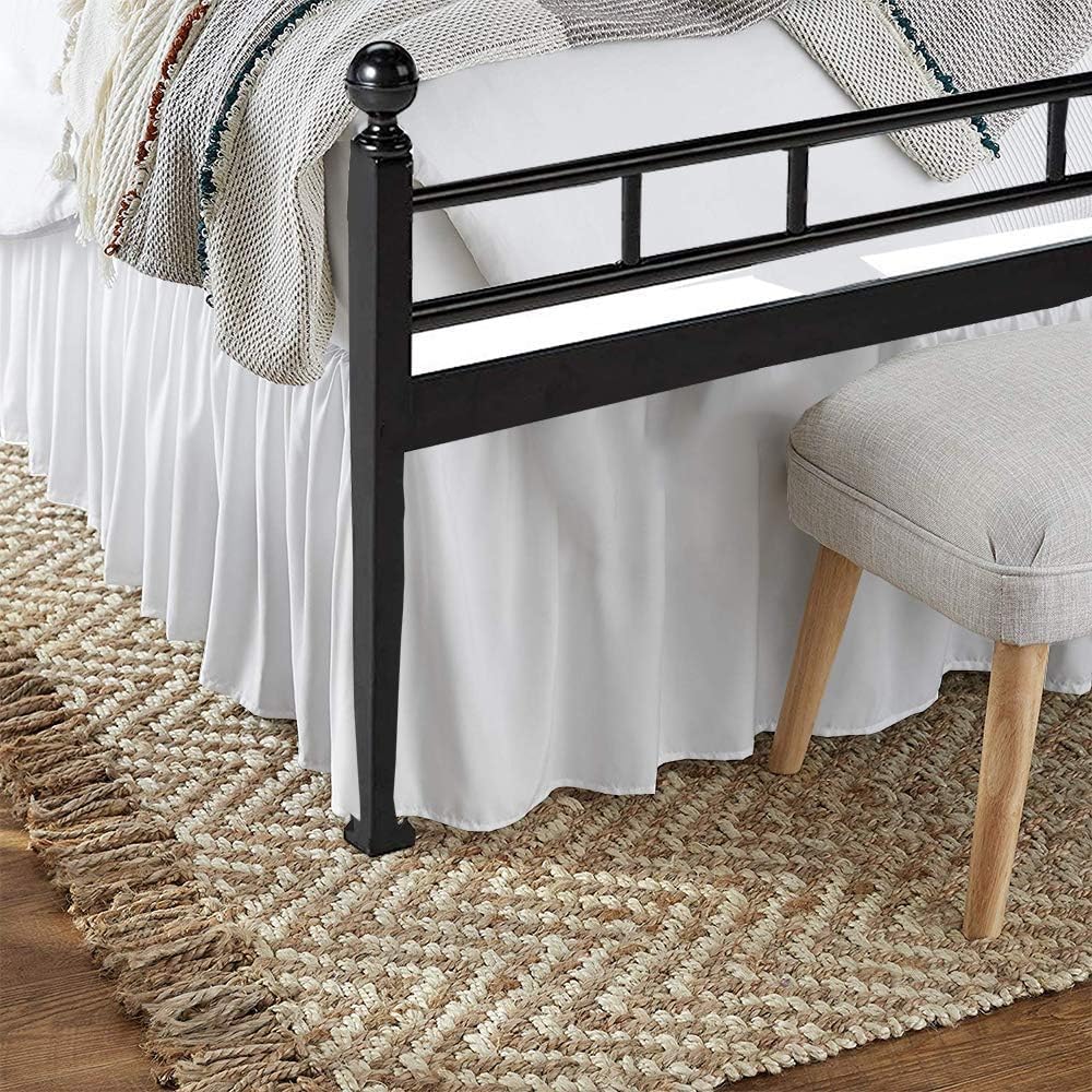 Split Corners Dust Ruffled Bed Skirt with Platform Three Sided Coverage - White, 24 Inch Drop Soft Sheen and