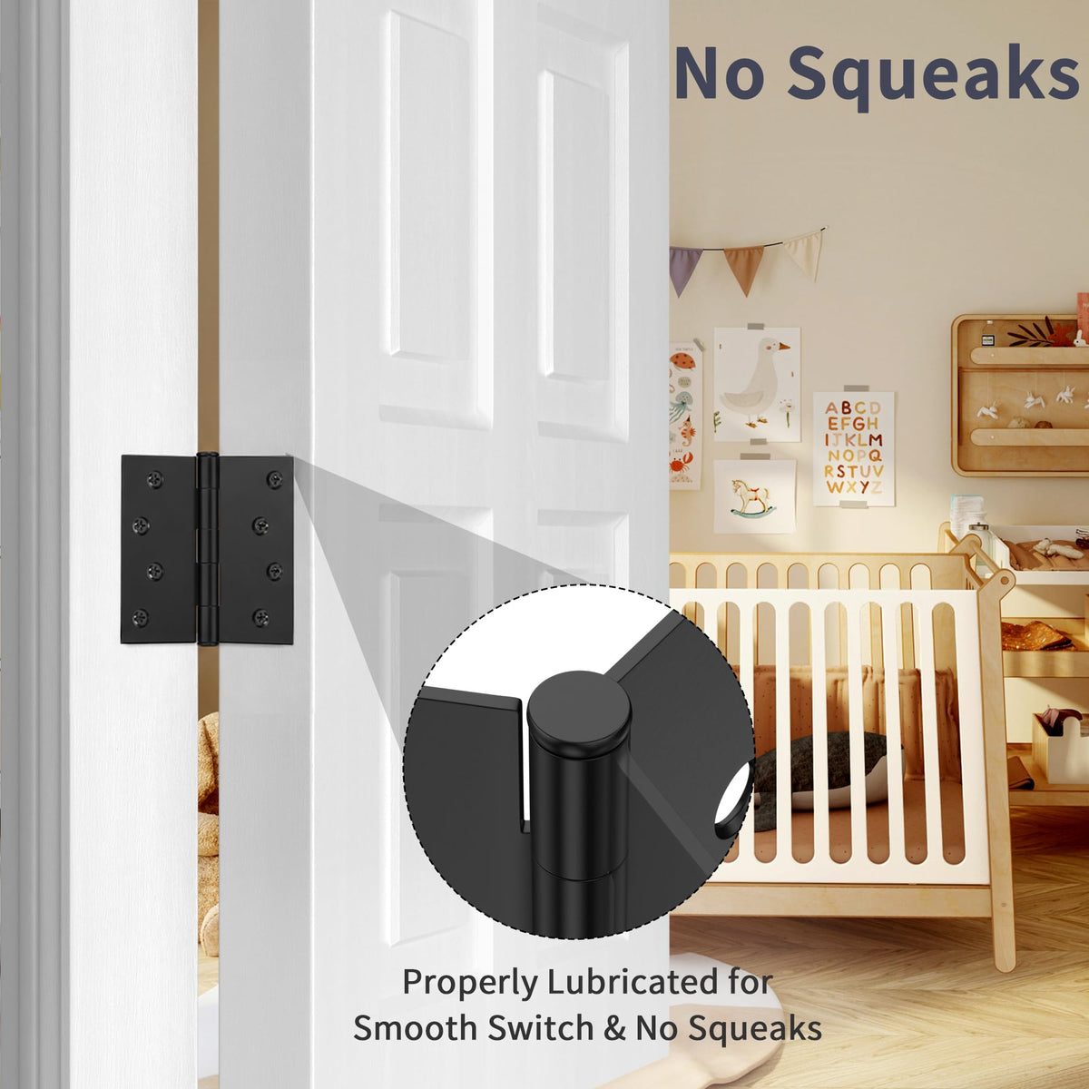 3 Pack Matte Black Door Hinges 4 Inch, Exterior Door Hinges Square Corners