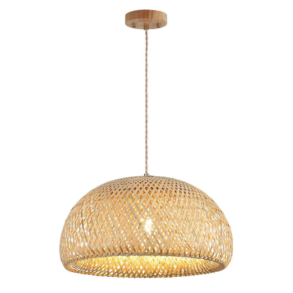 Bamboo Large Pendant Light Fixture 17.8 inch One-Light Adjustable Rustic Basket Handmade Woven Pendant Lighting