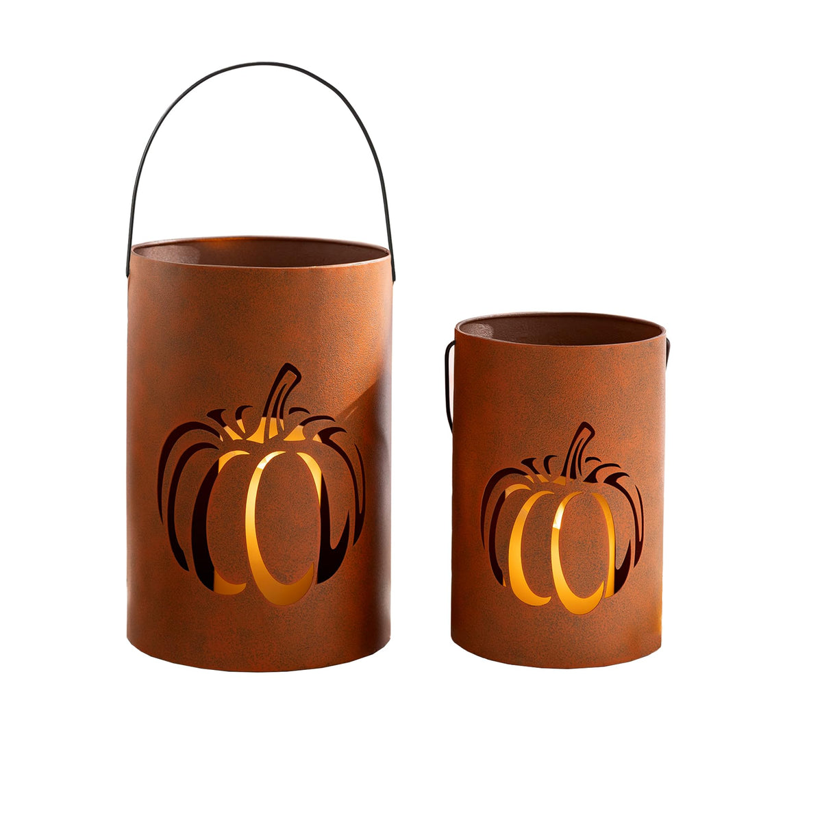 2 Pcs Farmhouse Fall Lanterns Thanksgiving Metal Candle Lanterns Buckets Indoor Outdoor Decorations Thankful Fall