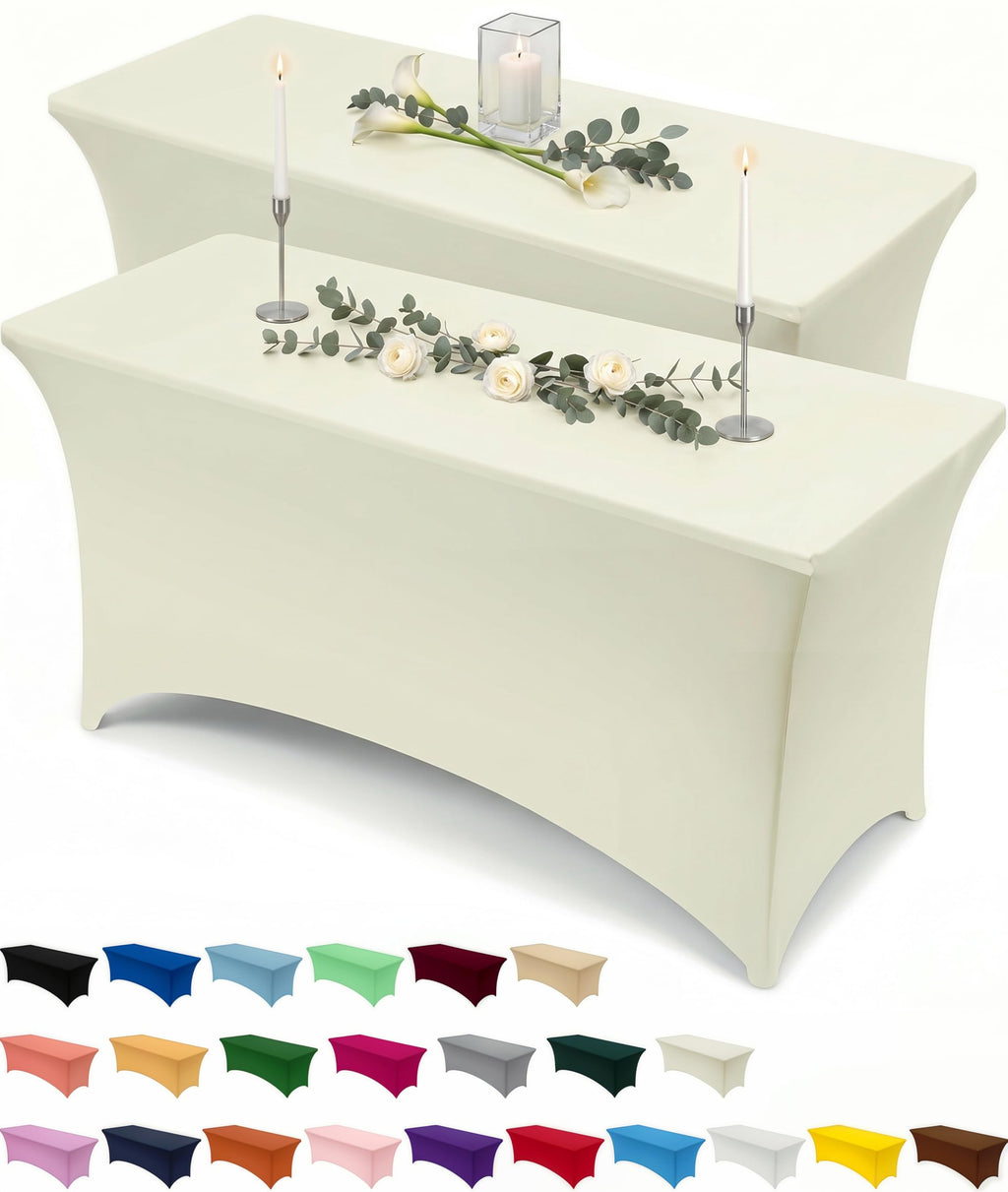 Spandex Table cloth 2 Pack [8FT, 96Lx30Wx30H Inch, Ivory]