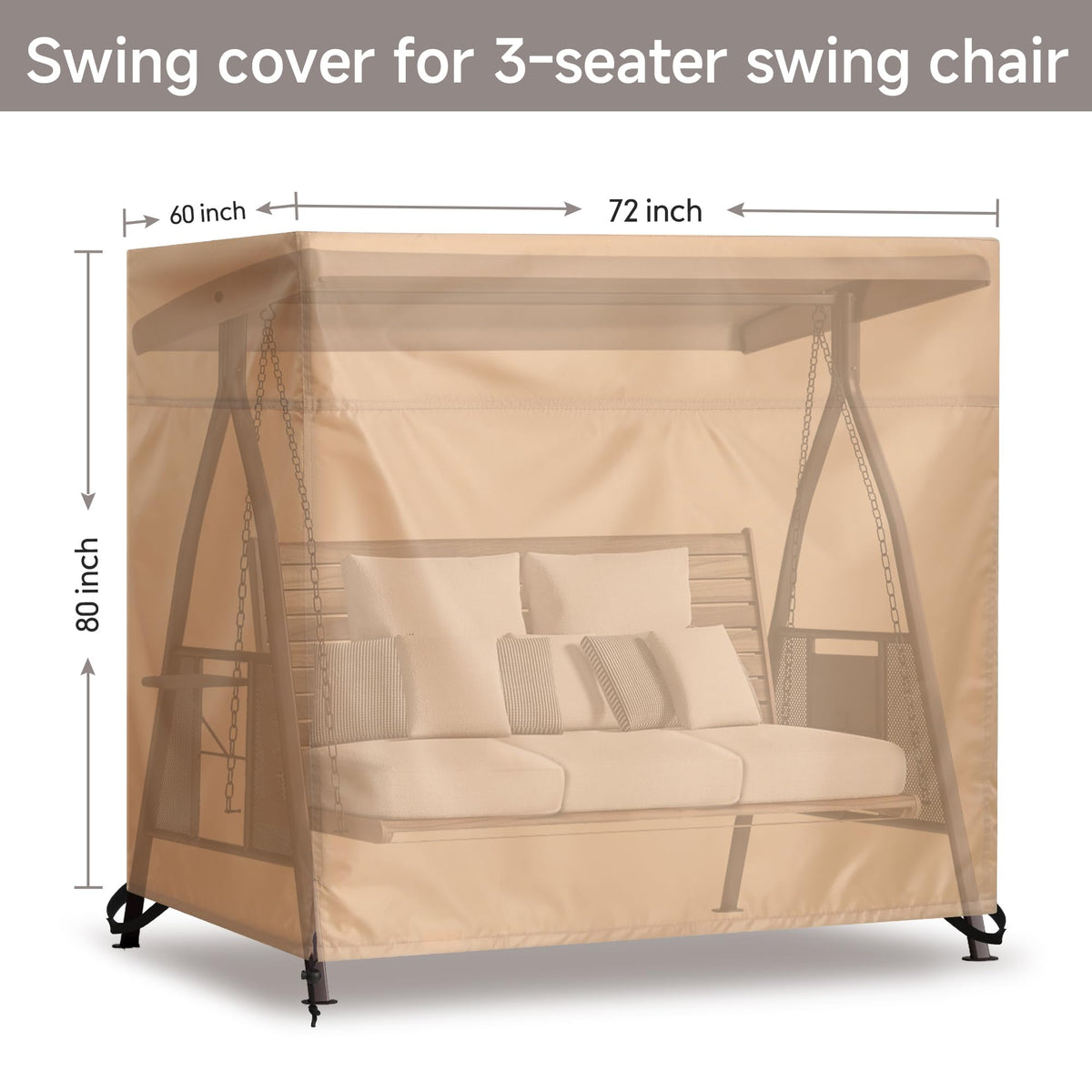 Outdoor 3 Triple Seater Hammock Patio Swing Chair Cover, Water-Resistant, All Weather Protection, Beige Color