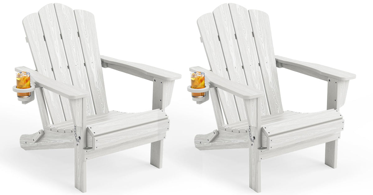 Folding Adirondack Chair Set of 2 with Cup Holder, White