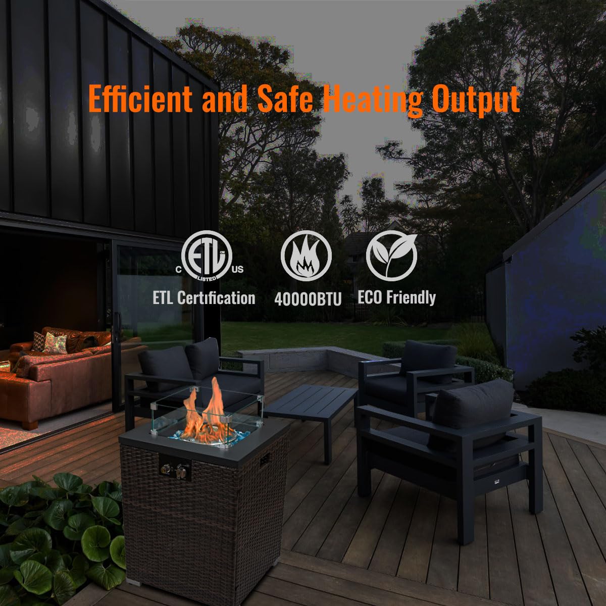 22in Outdoor Propane Gas Fire Pit Table, 40, 000 BTU Auto-Ignition Gas Firepit with Glass Wind Guard, Painted Steel