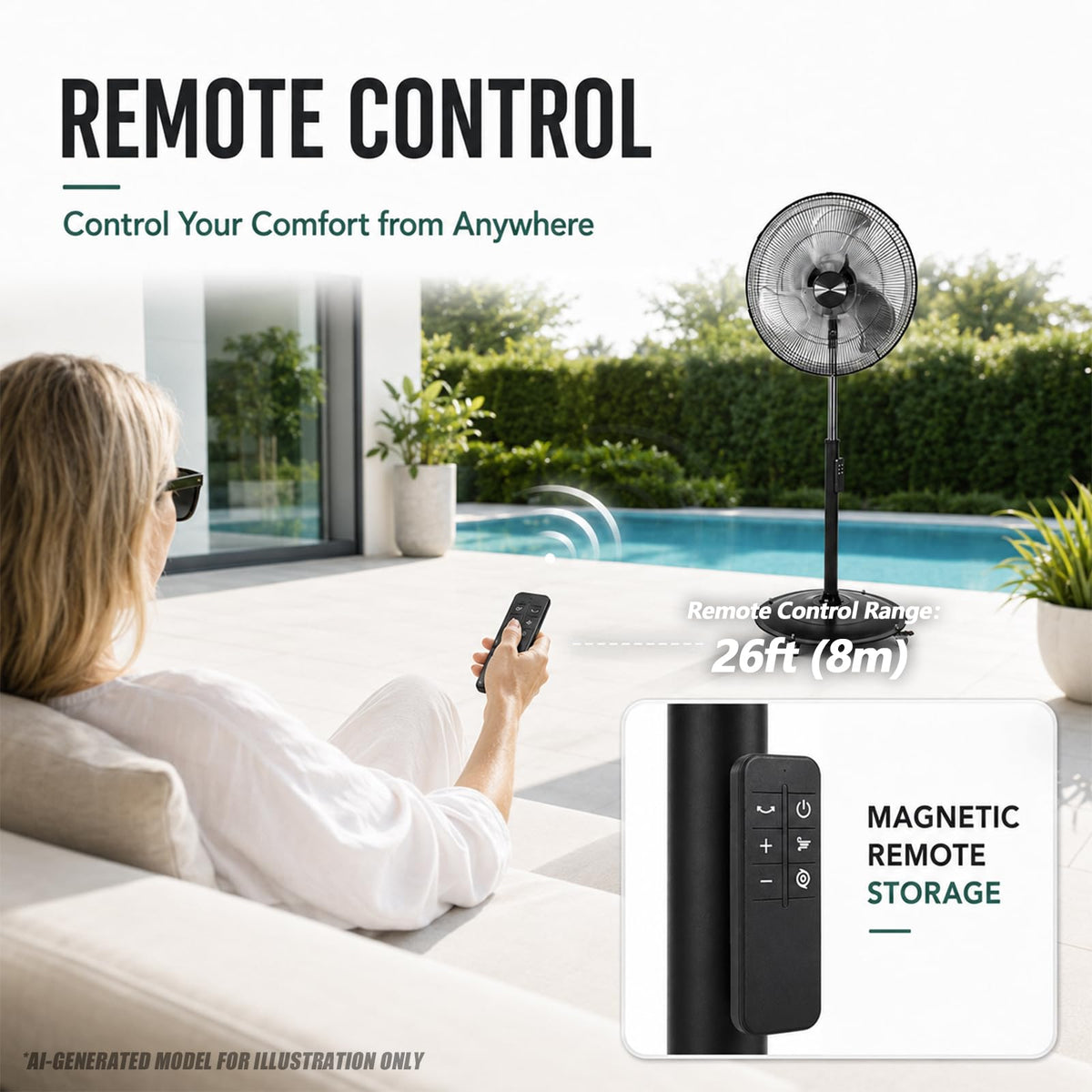 18" DC Motor Pedestal Fan, 4900 CFM High Velocity Oscillating Fan, Remote Control, Heavy-Duty Metal Standing Fan with