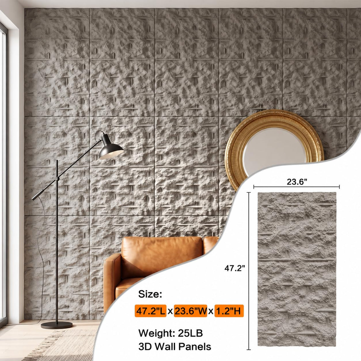 3D Faux Stone Wall Panels, 4 PCS PU Wainscoting Panel - Frosted Stone Design for Interior Wall Decor, Home & Office