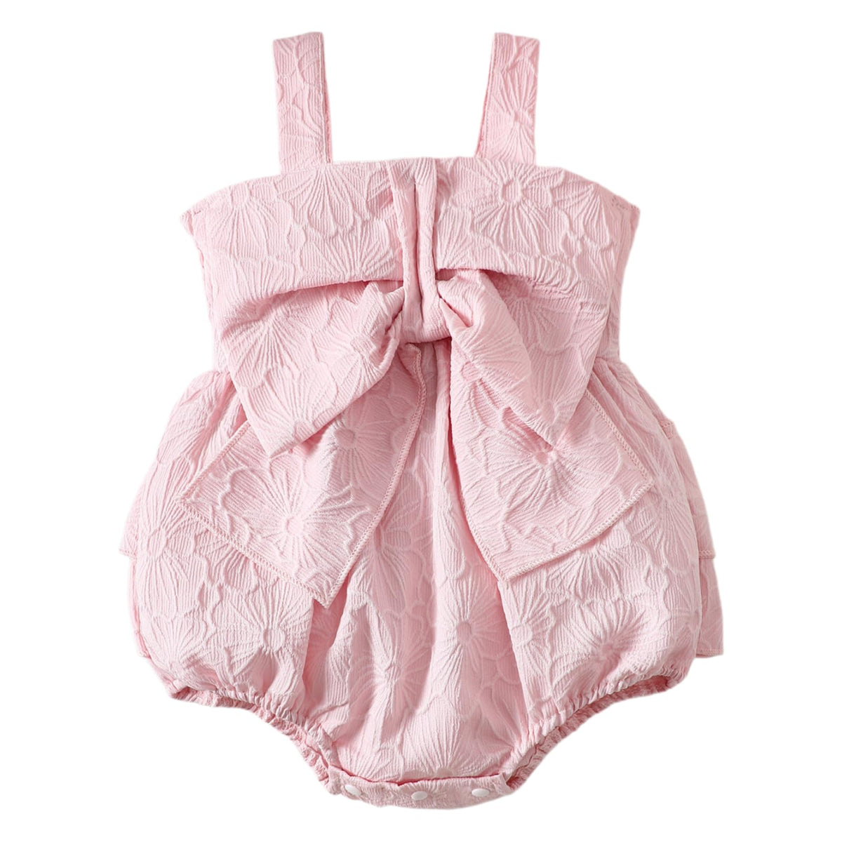 Baby Girls Sleeveless Bow Romper Bubble Smock Dress with Floral Texture for Parties Weddings Special Occasions