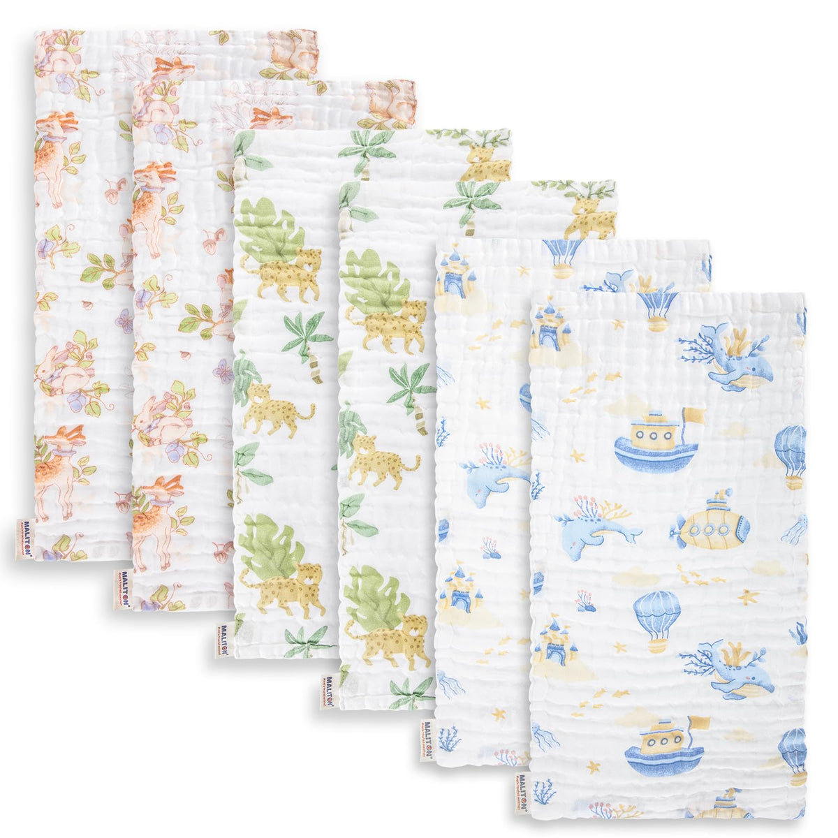 Muslin Baby Burp Cloths 20" x 10" - Large, 6-Layer, (Floral)