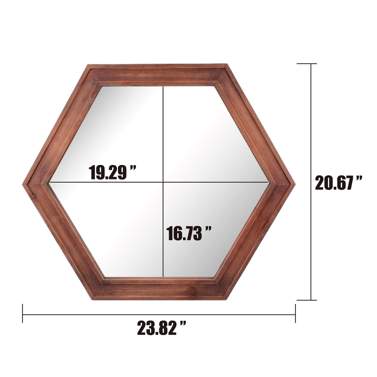 Decorative 24" Hexagon Wall Mirror with Redwood Frame and Attached Hanging Bracket, Decorative Country Rustic Decor