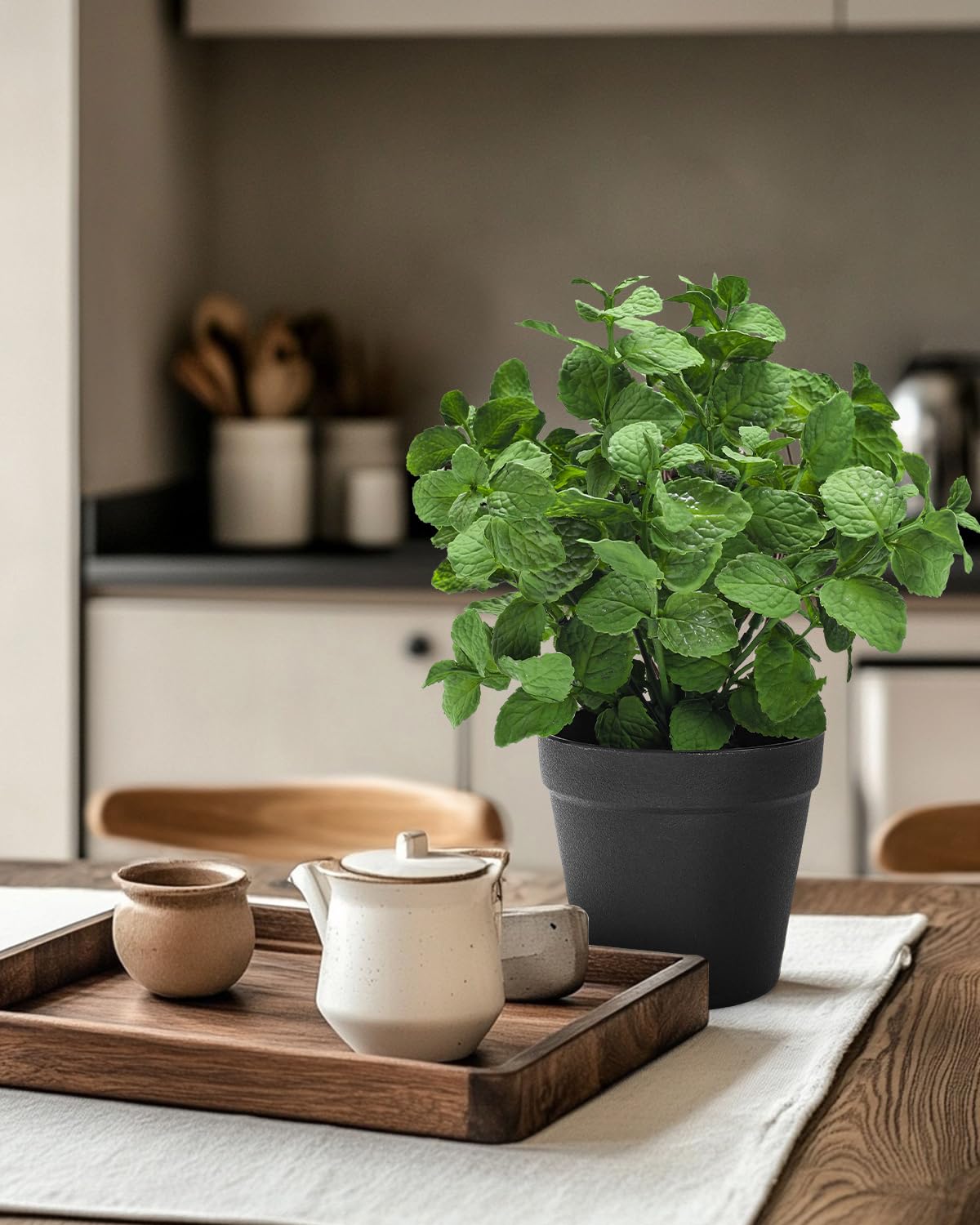 Small Fake Plants Mint Artificial Potted Plants, Green