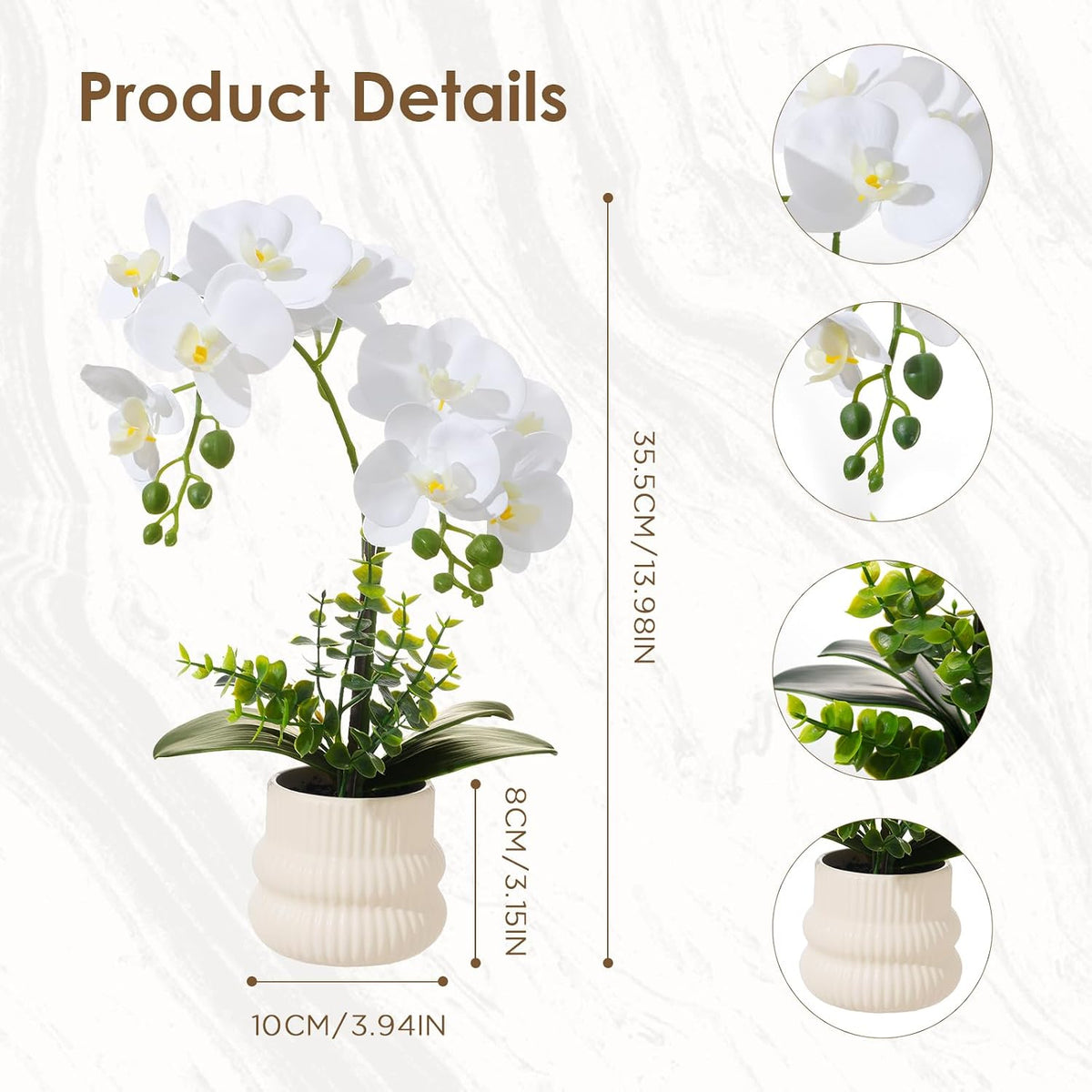 White Artificial Orchid Plant with Pot, Fake Orchids Flowers - Set of 30