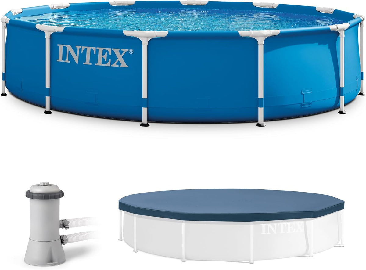 28211EH 12-Foot x 30-inch Metal Frame Round 6 Person Outdoor Above Ground Swimming Pool with GFCI Filter Pump and