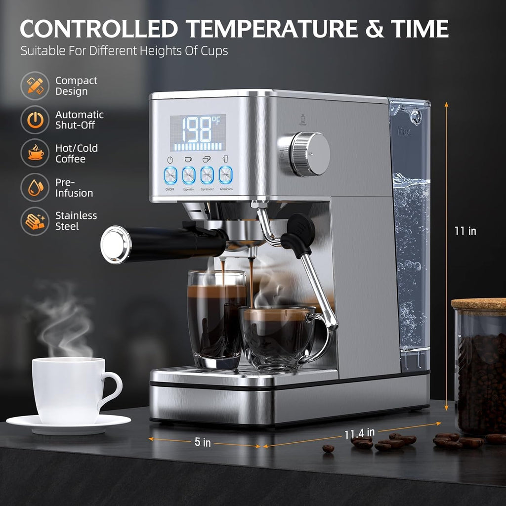 20BAR Espresso Machine, Cold Brew, Stainless Steel ,Silver