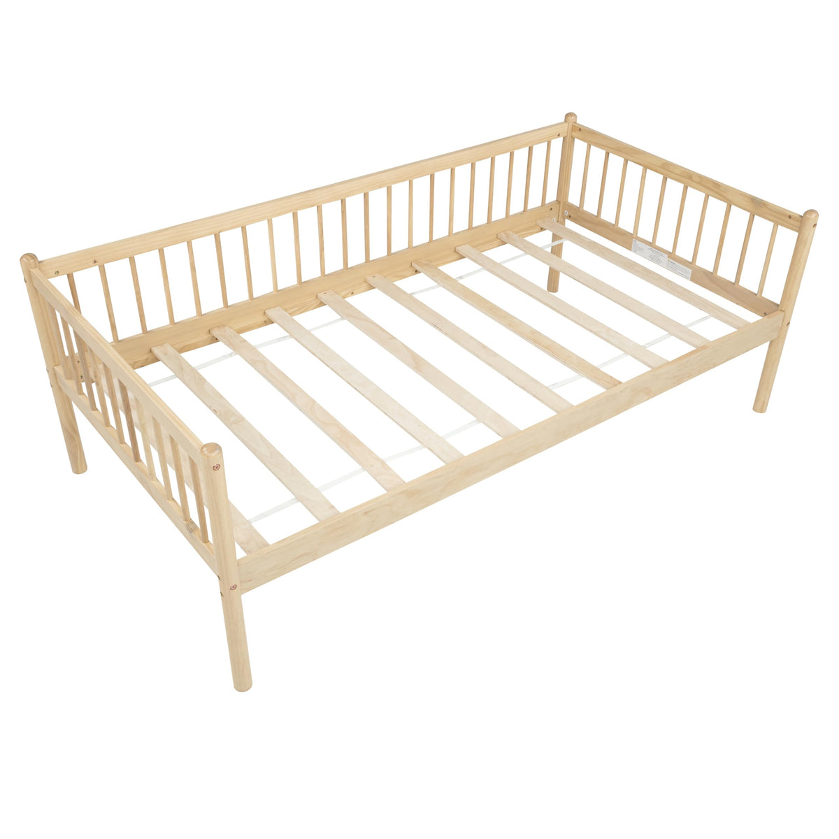 Natural Twin Pine Wood Daybed with 3-Side Guardrails