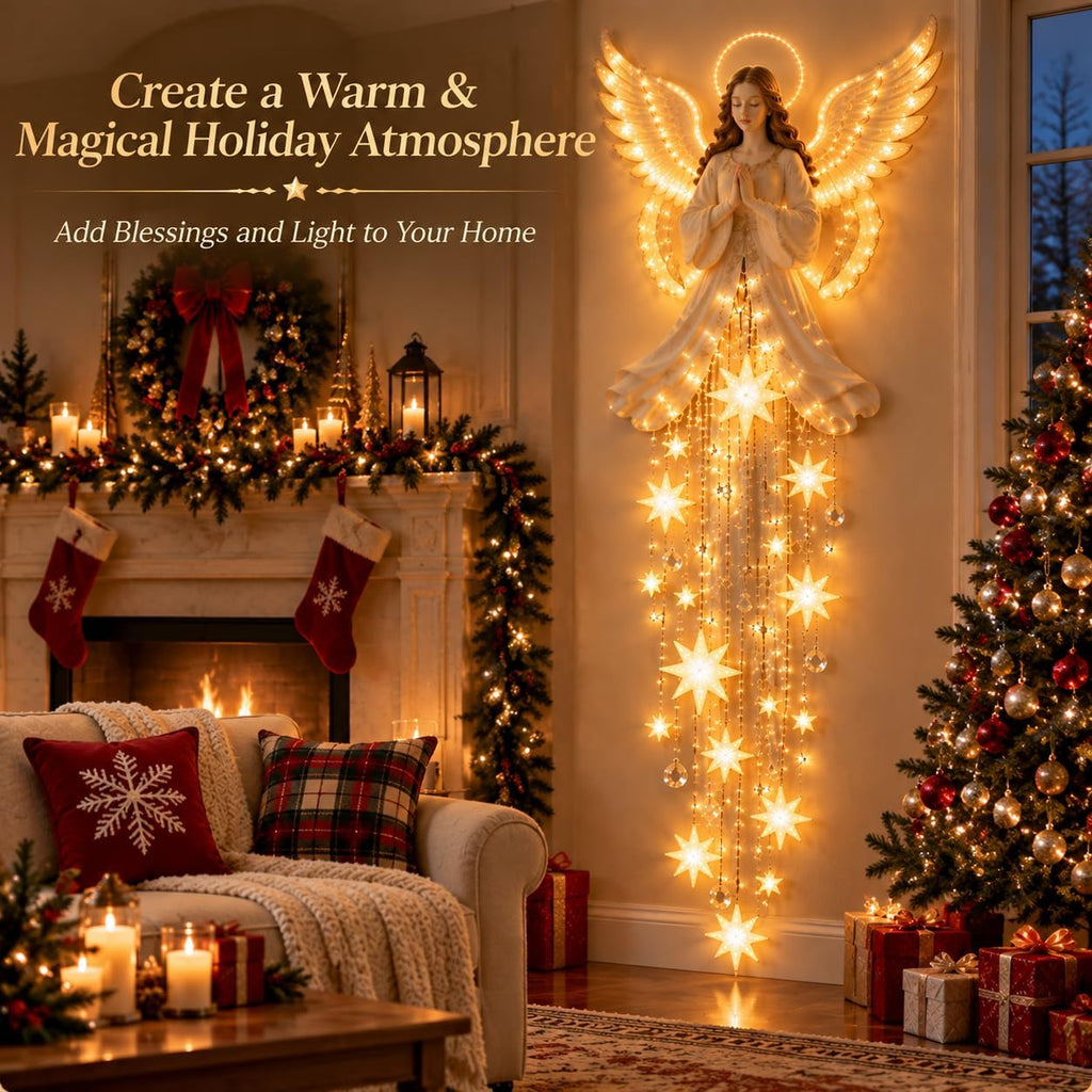 Angel Blessing Starfall Wall Light, Lighted Christmas Angel Decor (1pc)