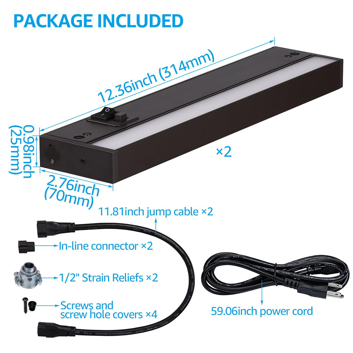 12 Inch 5CCT LED Under Cabinet Lighting Aluminum, Bronze