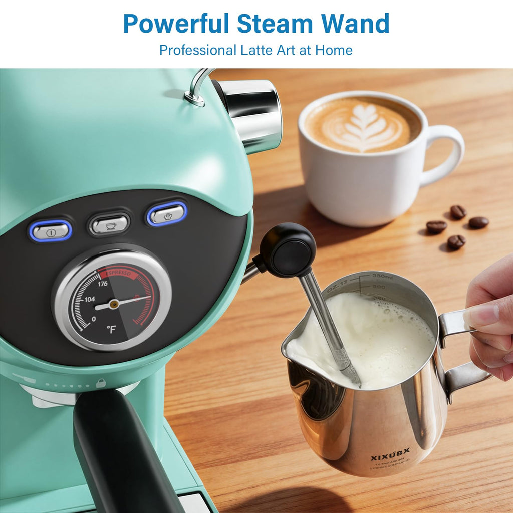 Espresso Machine, Compact Espresso Maker with Milk Frother, Blue