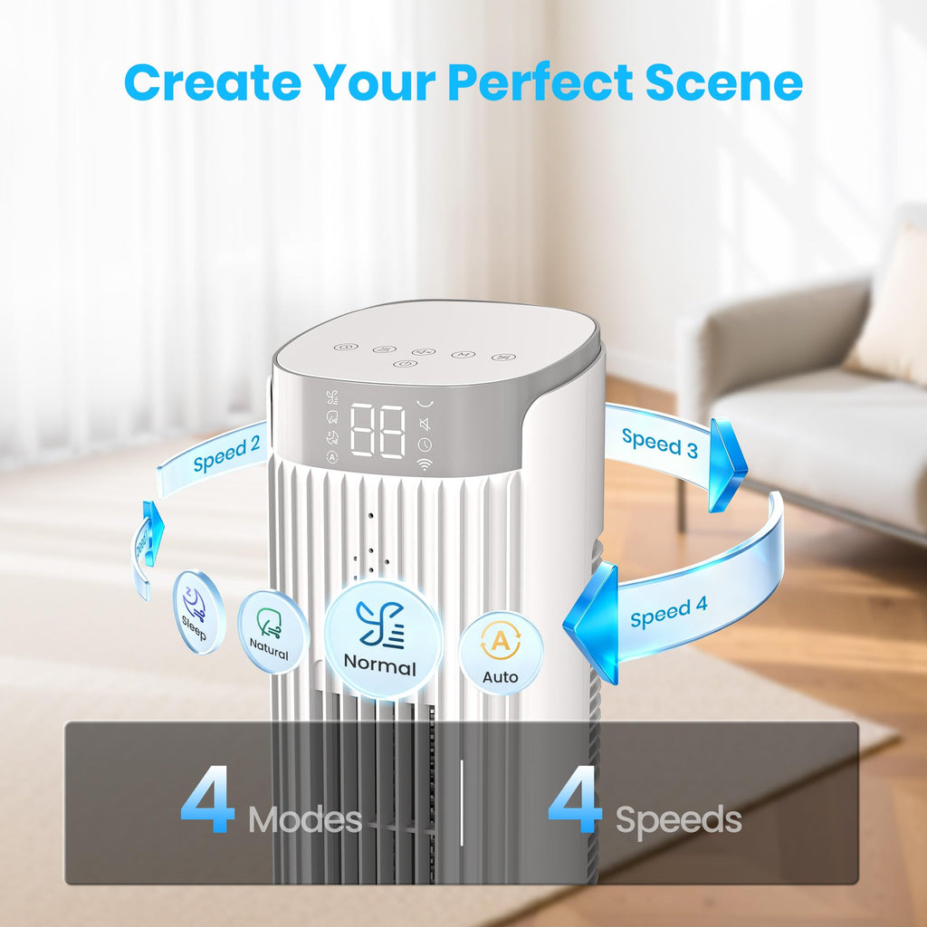 Tower Fan , 23dB, 90°oscillating, Smart Control, White