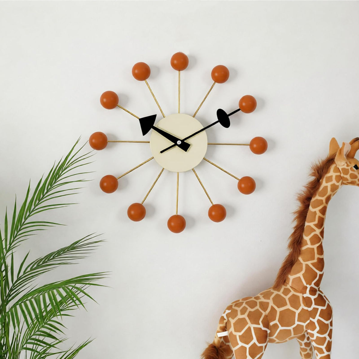 Inspired Nelson Style Modern Mid Century Retro Design Wood Wall Ball Clock Orange