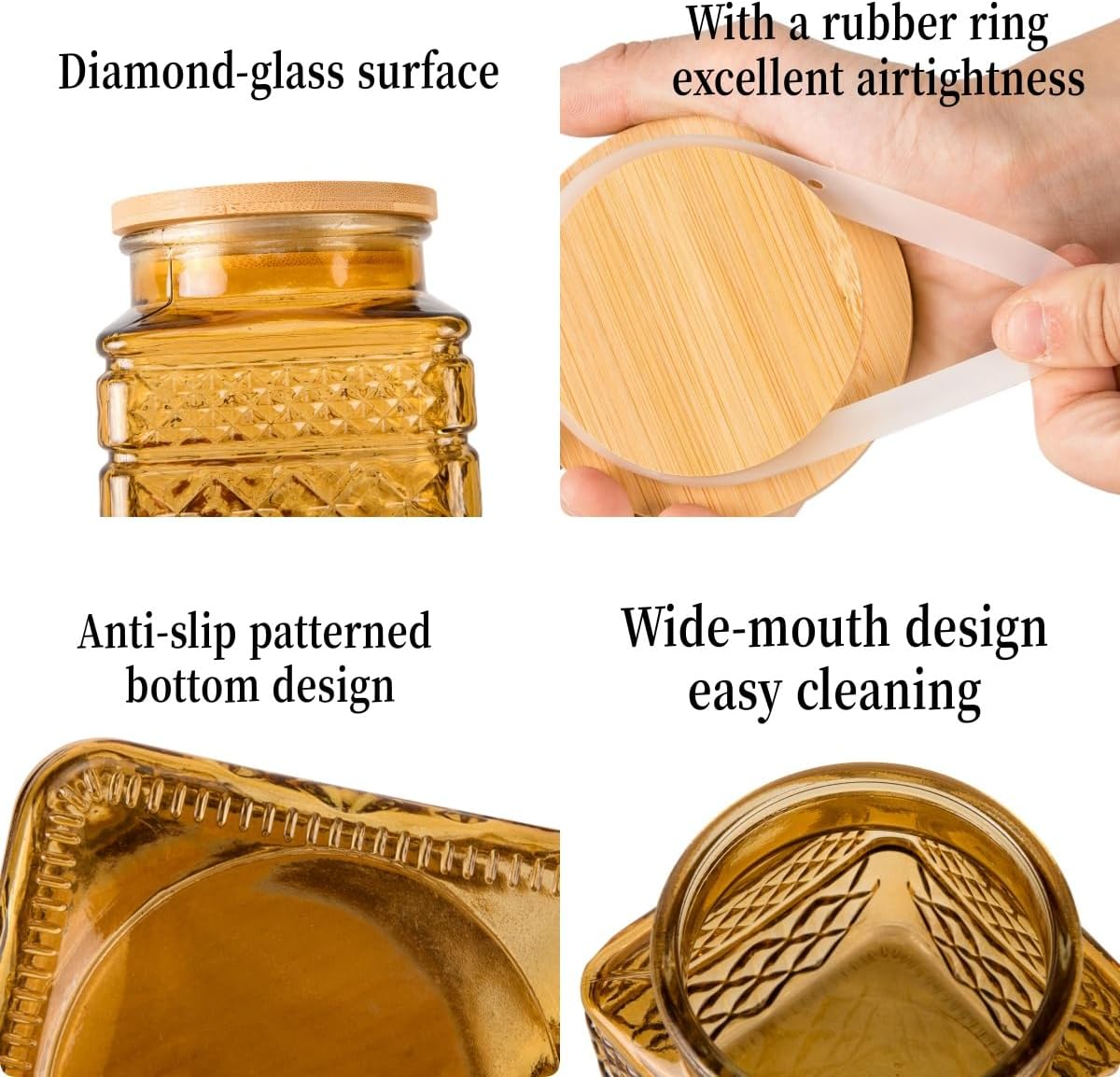 20 FL OZ Small Vintage Glass Jar with Airtight Bamboo Lid,Thick Glass,Amber