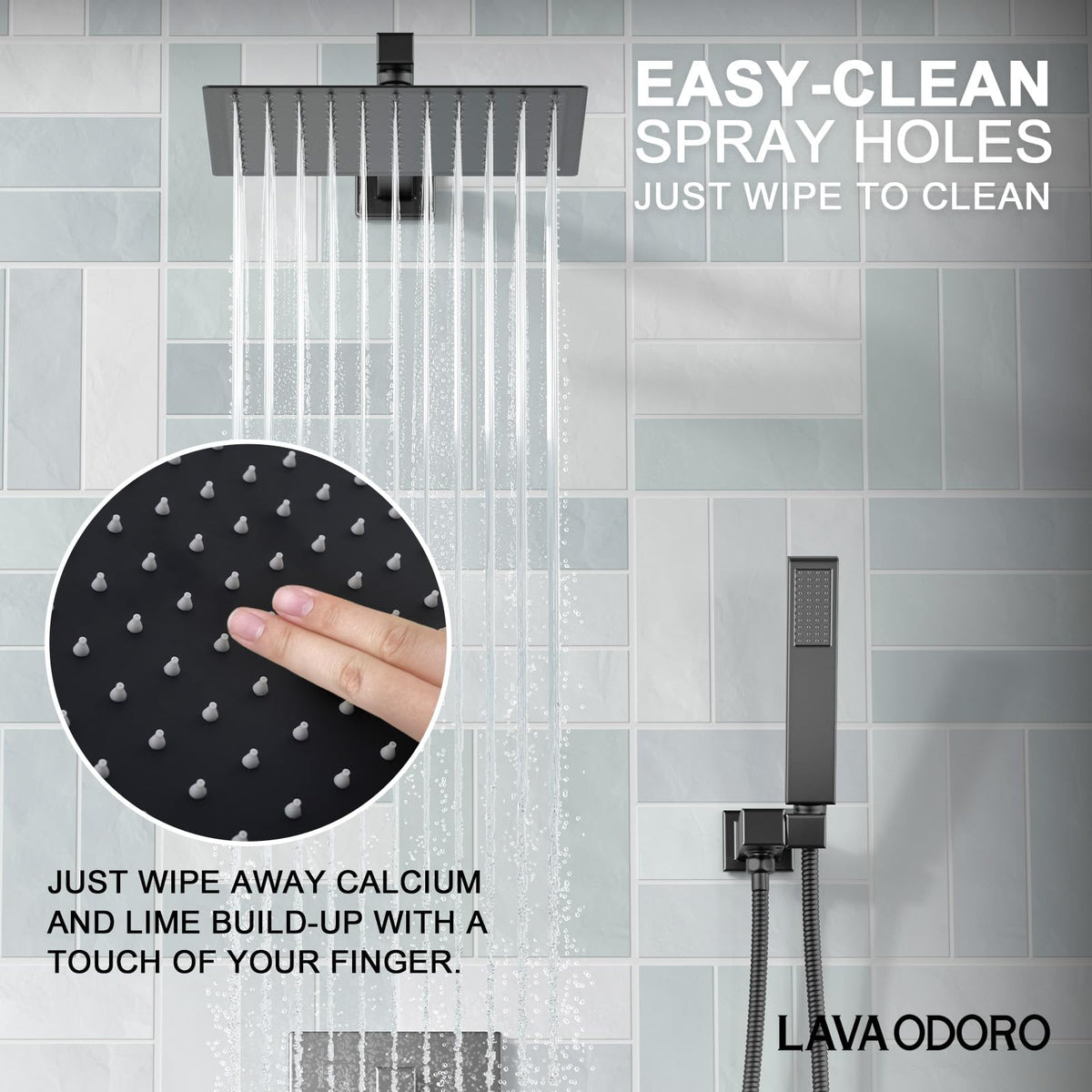 Modern 2-Setting Square Shower System with Rain Shower Head and Handheld Spray Black, Rainfall Shower Faucet Set