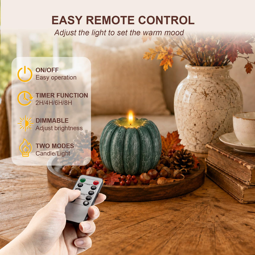 Flameless Wax Pumpkin Candle Flickering with Remote for Fall Decor