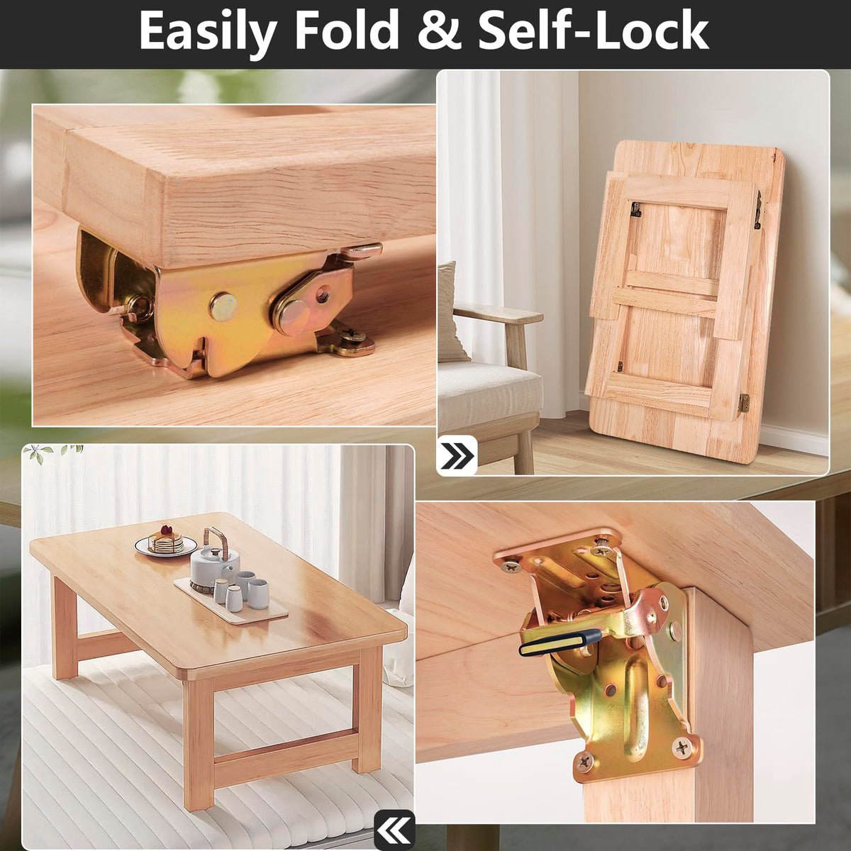 4 Pack Folding Brackets, Self-Lock Hinge with Screws for Folding Table Legs, Lock Extension Support Bracket Bed Legs