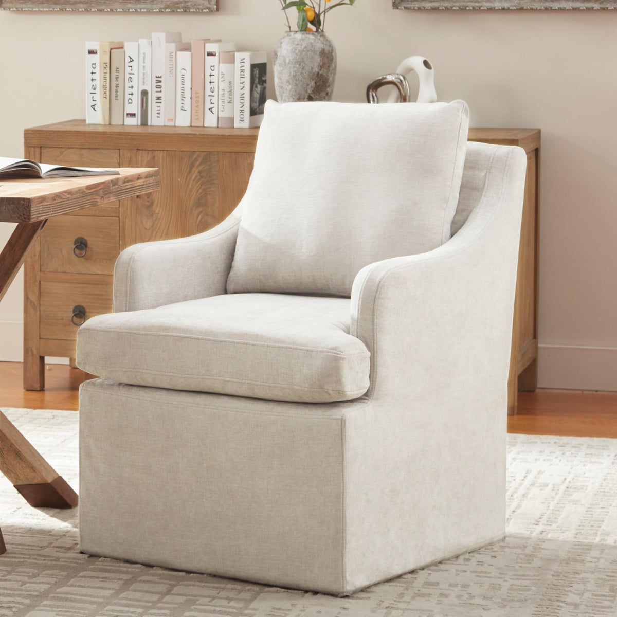 Upholstered Set of 2, Dining Room Chairs with Casters