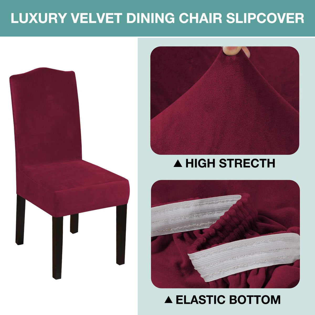 Velvet Christmas Chair Covers Set of 4, Washable Dining Chair Slipcovers Stretch Dining Room Chair Covers Seat