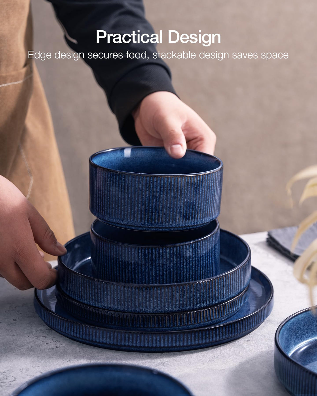 Star Stoneware Dinnerware Sets with Pasta Bowls, 24pc Dishes for 6