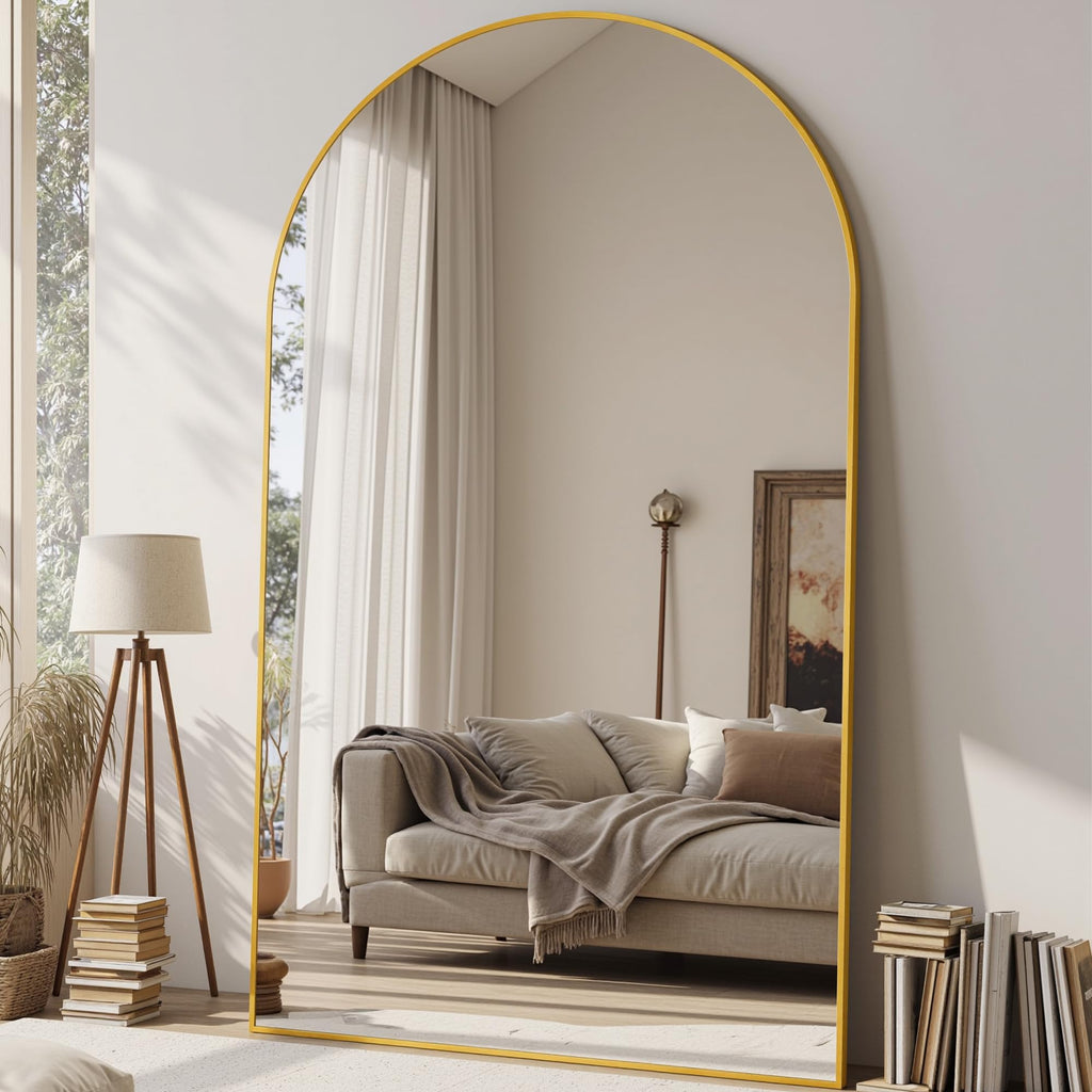 76"x44" Arched Full Length Mirror with Stand, Full Body Mirror with Aluminum Frame