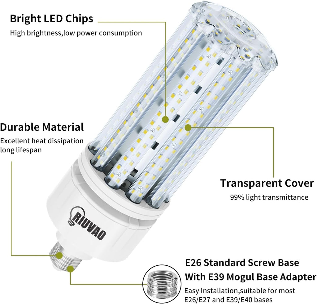 2 Pack 100W LED Corn Bulb, E26 /E39 Base Led Corn Light Bulb, Super Bright 15000lm 5000k Led Bulb, 1000W Equivalent