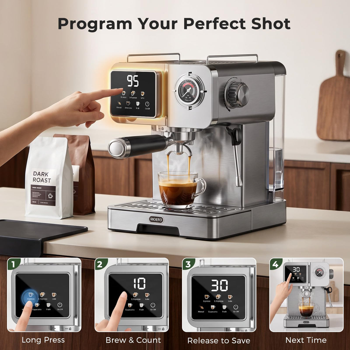 Espresso Machine with 58mm Portafilter, Brushed Stainless Steel